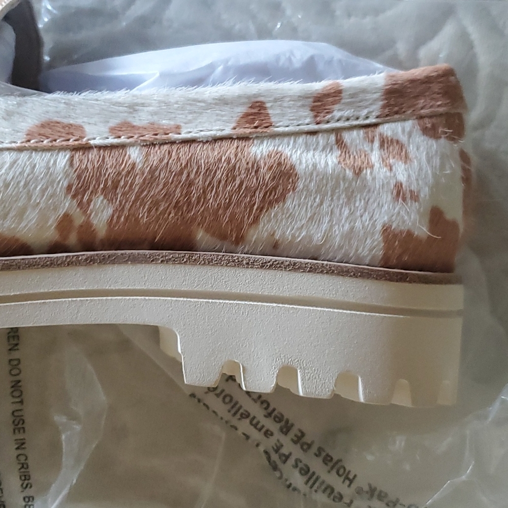 Dolce Vita White and Tan Cowprint Loafers - Picture 8 of 11
